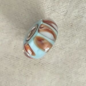 Authentic Trollbeads Sky Blue and Caramel Glass Murano Bead